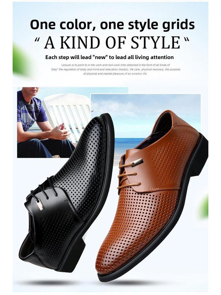 Men's Large Size Breathable Cowhide Leather Formal Shoes, Sizes 45-46, Lace-Up Casual Business Style.
