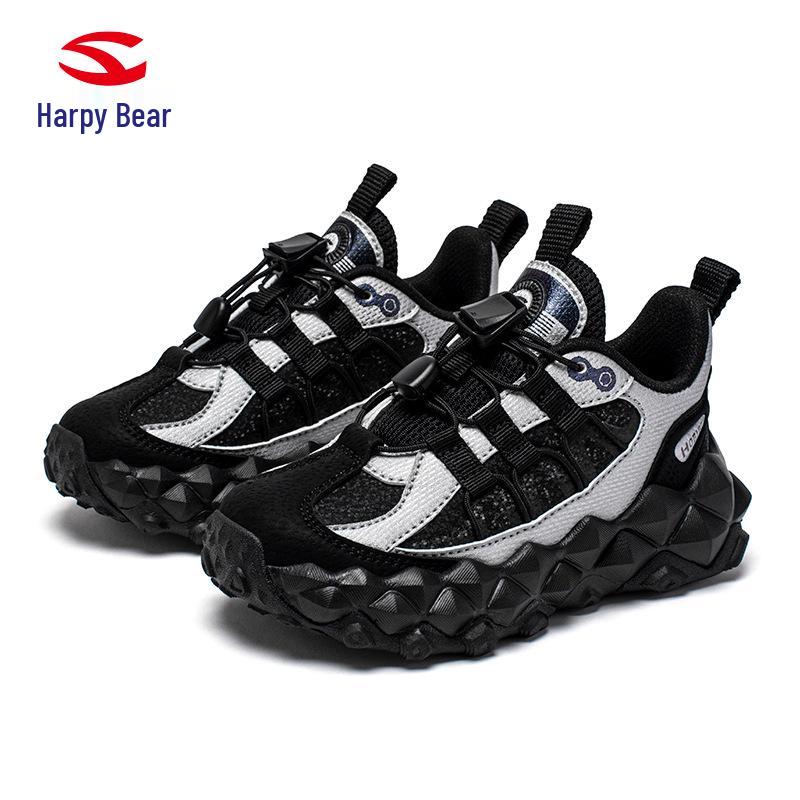 Habi Bear Kids' Leather Sneakers - Spring/Autumn Dirt-Resistant Casual Shoes with Tire Sole for Running