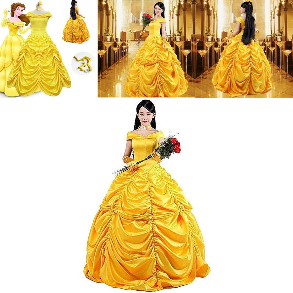 Stupendo Abito da Ballo Cosplay Principessa Belle La Bella e la Bestia, Scollato