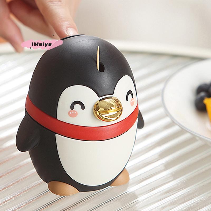 1Pc Cute Penguin-Shaped Automatic Toothpick Dispenser Portable Plastic Case for Adults - Handy Travel Toothpick Holder