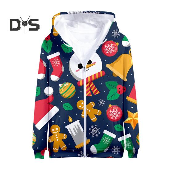 Рождественское пальто с капюшоном и длинными рукавами 3D Рождественская тематическая куртка с карманами для мужчин и женщин для отдыха на открытом воздухе спортивная куртка пальто L