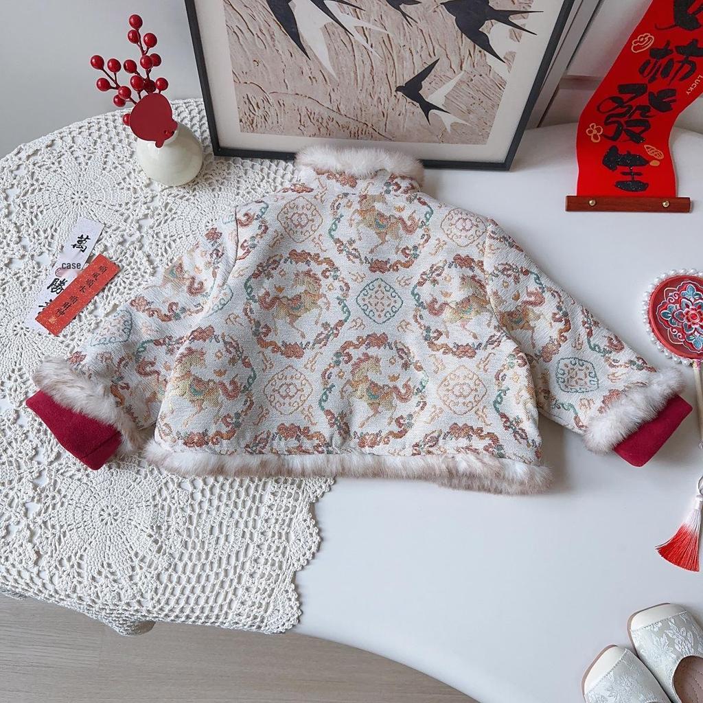 Girls' Winter Chinese Style Suit: New Arrival Thickened Jacket & Trousers Two-Piece Set