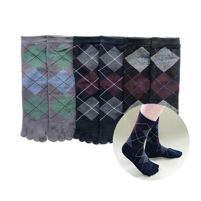 5 Pairs of Men's Argyle Pattern Five-toe Mid-calf Socks