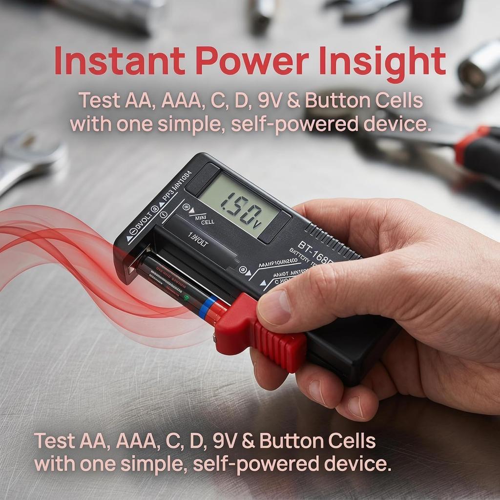 Battery Tester, Small Battery Testers Universal Battery Checker for AAA AA C D 9V Household Batteries