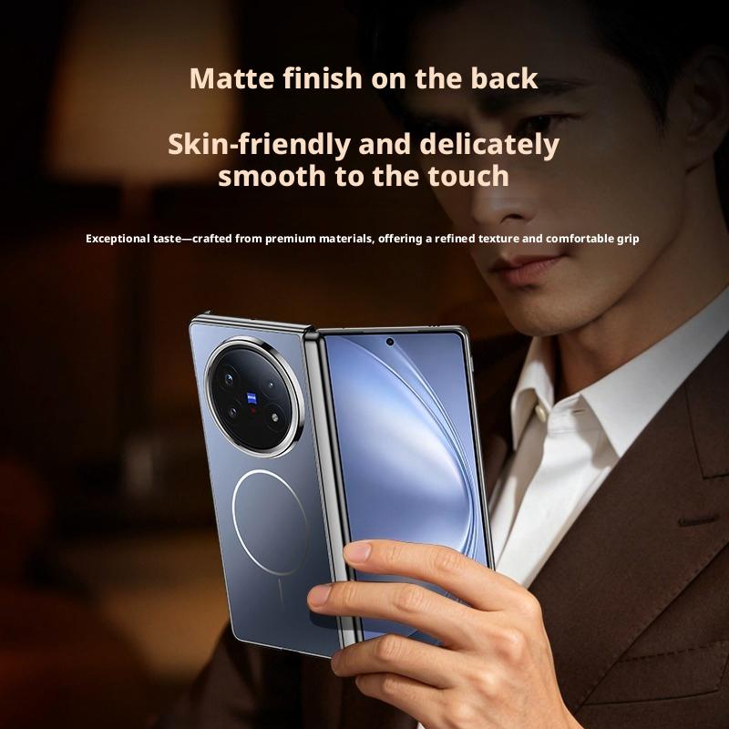 For Vivo X Fold 5 Case Premium Electroplating Central Axis Hinge Protection Magnetic Wireless Charging Hard Back Cover Shell