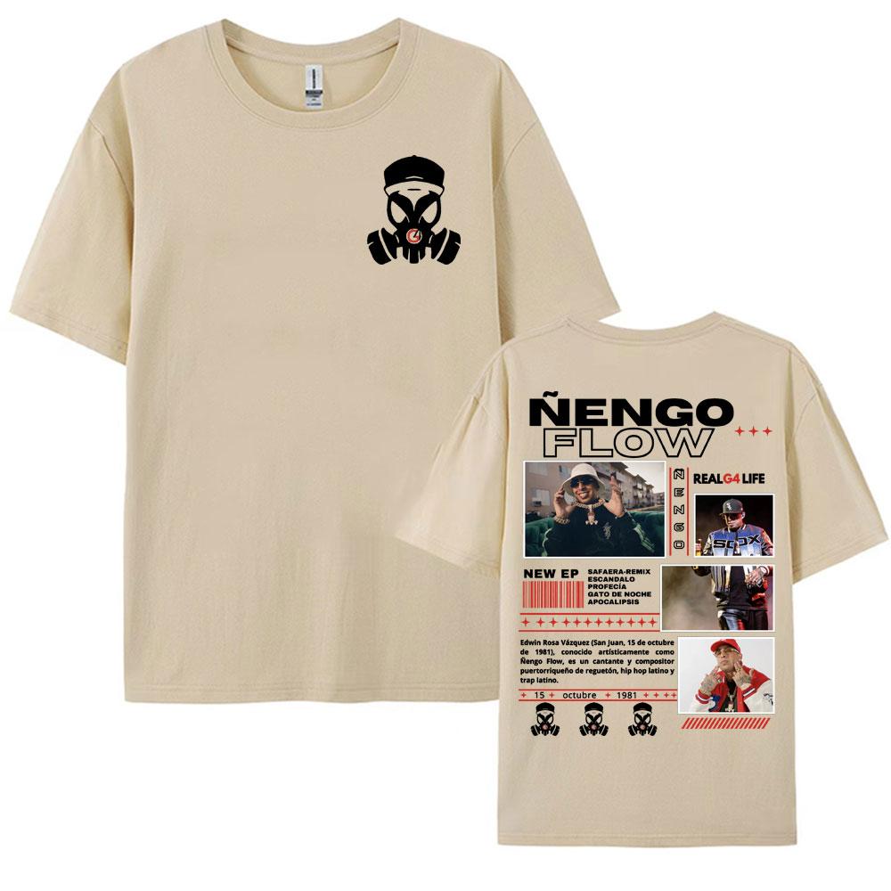 Rapper Nengo Flow Real G4 Life Tour Grafik T-Shirt Herren Damen Vintage Hip Hop Popmusik T-Shirt Mode Oversized Baumwoll-T-Shirt