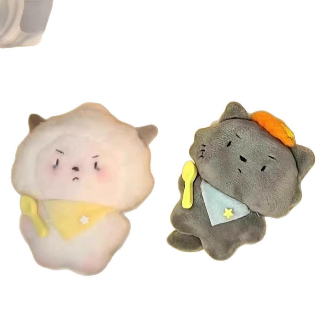 Cute Grey Wolf and Sheep Plush Keychain Doll - Squeaky Stuffed Animal Pendant Gift