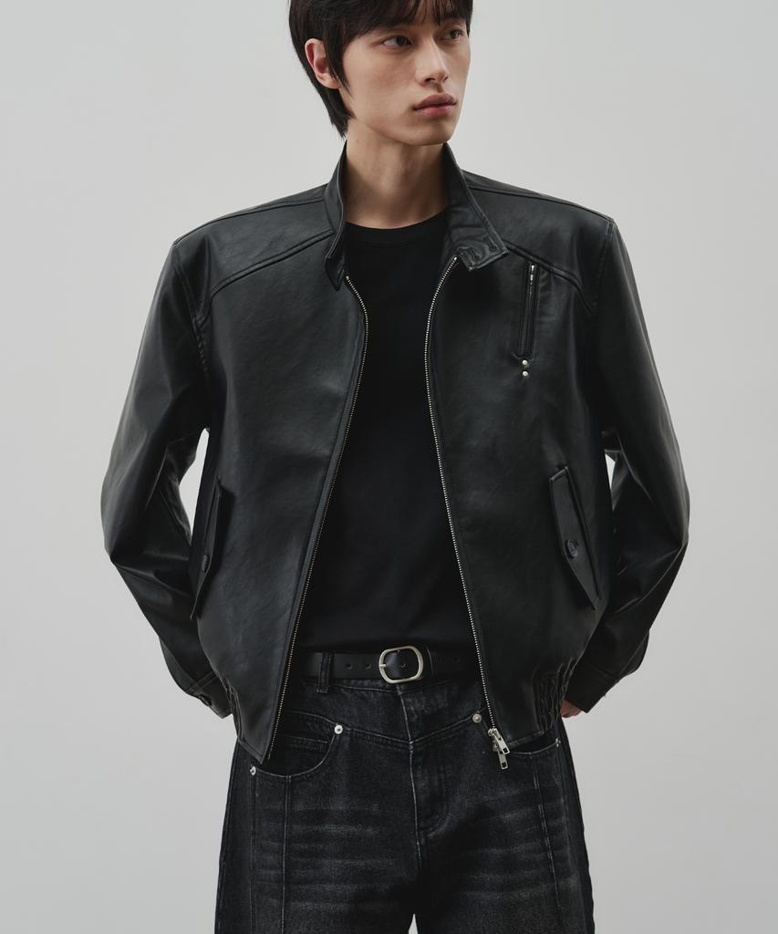Alyss Defined Leather Harrington Jacket [Black]
