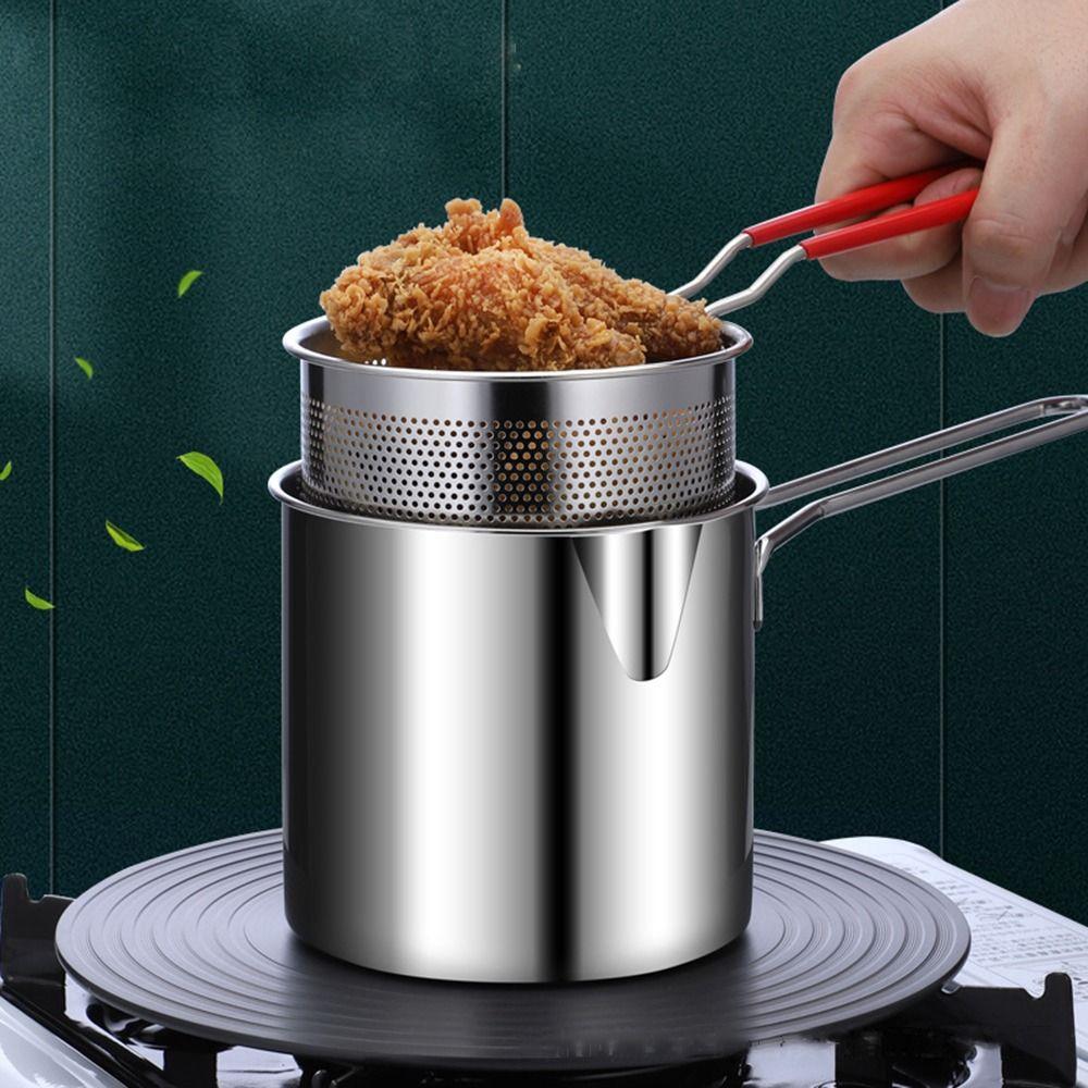 Stainless Steel Deep Frying Pot with Lid Tempura Fryer Pan Deep Fryer with Strainer Cooking Tool