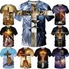 Summer Fashion Creative Design Cross Lion 3D Printing Personalized Christian Art T-shirt