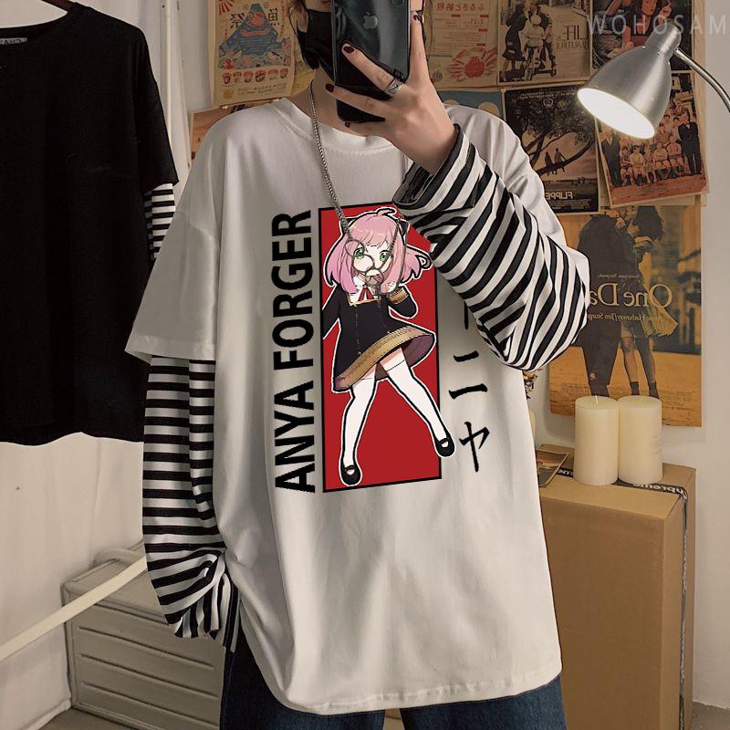 2023 Hot Japanese Anime Spy X Family T shirt Kawaii Girl Cartoon Anya Forger For Women Summer Unisex Long Sleeve Striped T-shirt