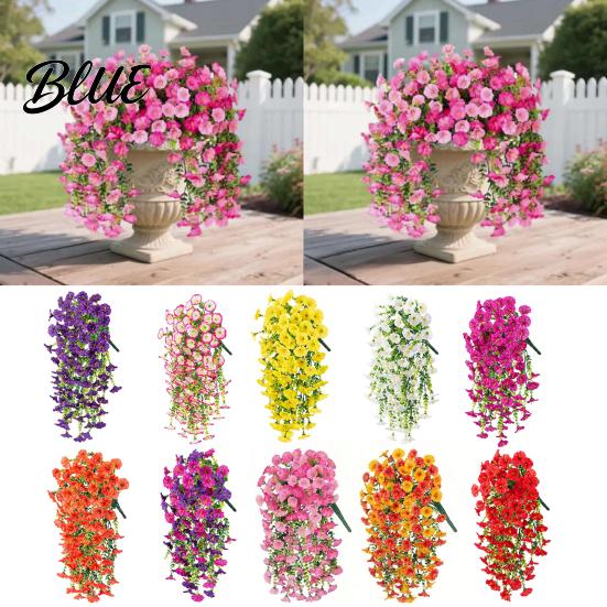 Wedding Artificial Flowers for Outdoor Fake Hanging Morning Glory with Eucalyptus Leaves UV Flower Bouquet Resistant Faux Plants Petunias