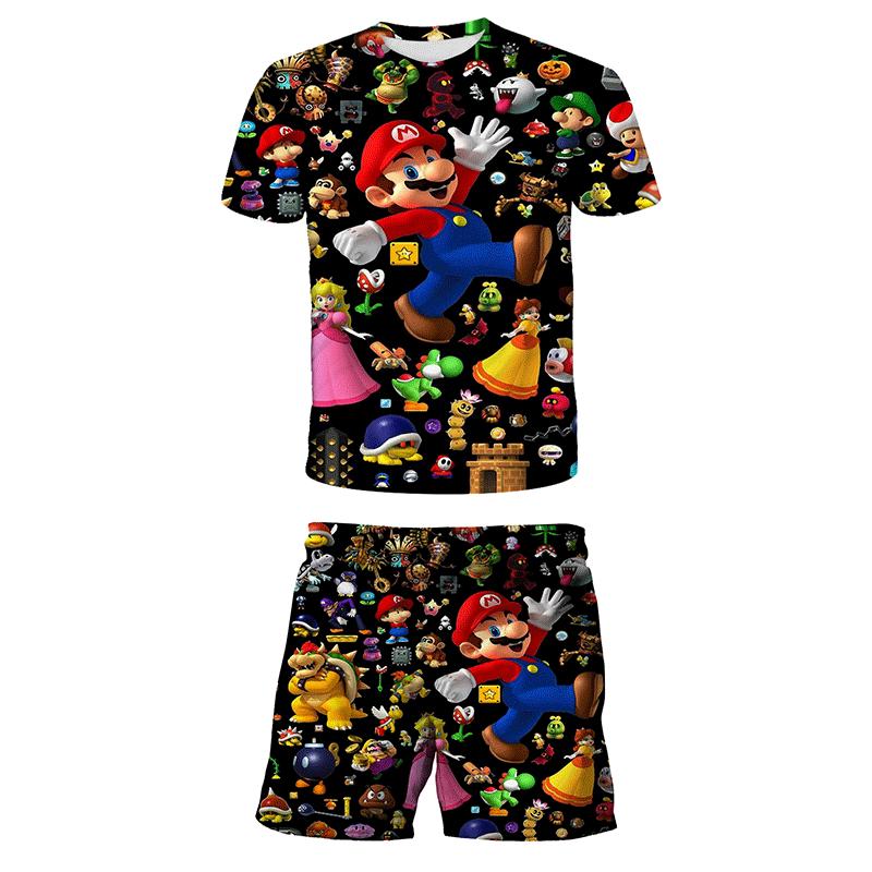 2025 Neue T-Shirts Jungen Anzug Mario T-Shirt Shorts Sommermode Mario Bros T-Shirt 2-teilige Sets Kinder Trainingsanzug Jungen Übergroße Kleidung