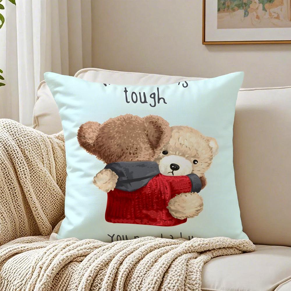 Cute Accompany Children Teddy Bear Cushion Cover Linen Pillowcase Soft  for Sofa Bed Home Room Decor