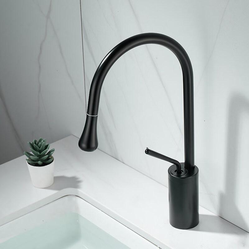 TLXT Water Drop Gold Pull-Out Hot & Cold Washbasin Faucet