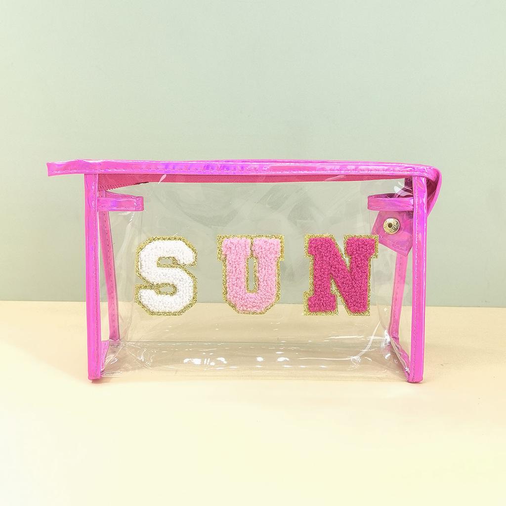 New Letter Embroidery Makeup Bag, Transparent Pvc Waterproof Zipper Bag, Portable Bathroom Wash Bag