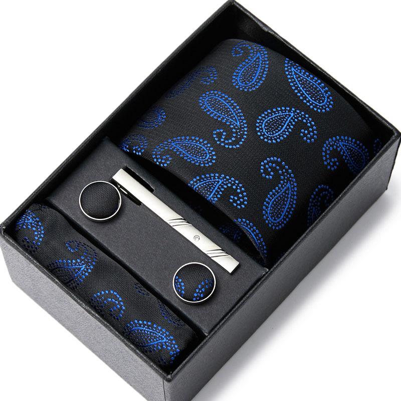 Tie Men'S Business Professional Dress Suit Blue Striped Gift Box Polyester Silk 7.5Cm Business Gift
