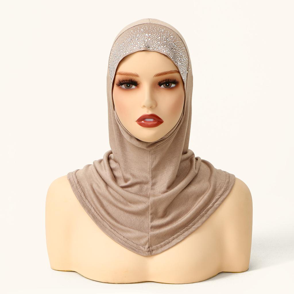 Cotton Modal Shiny Rhinestone Instant Hijabs Muslim Inner Cap Soild Turban Hat Islamic  Bonnet India Hats Female Headwrap Mujer