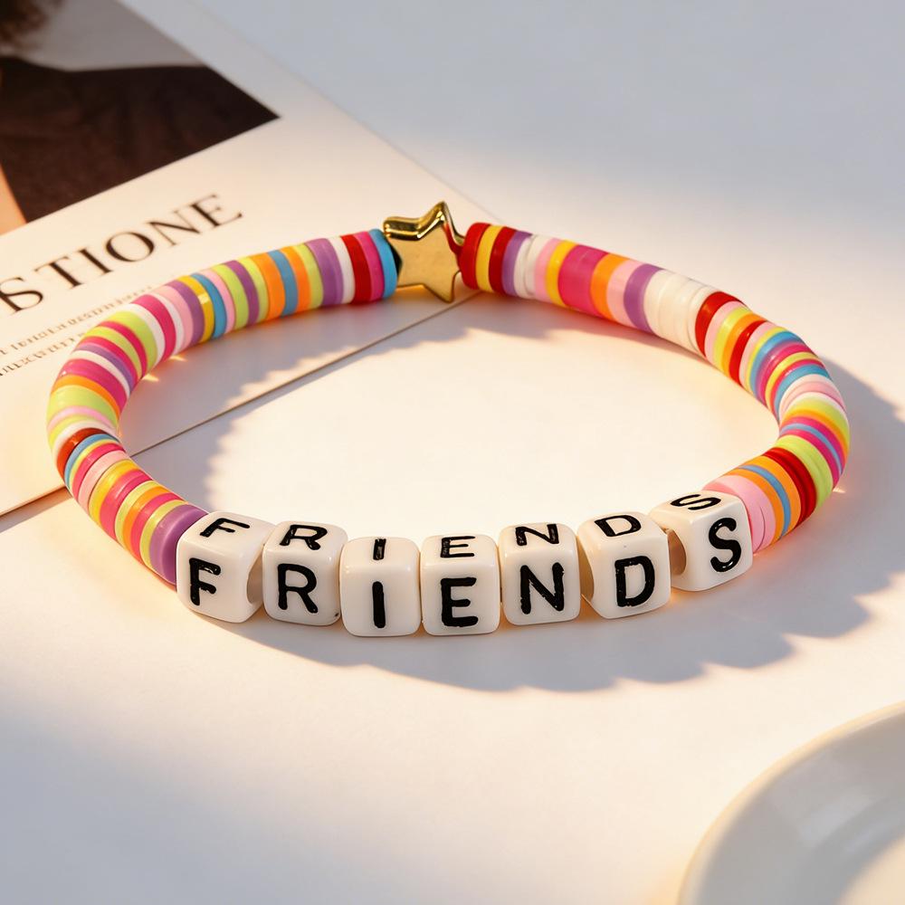 Trendy Teen DIY Friendship Bracelet: Colorful Adjustable Polymer Clay with Sweet Letter Charms