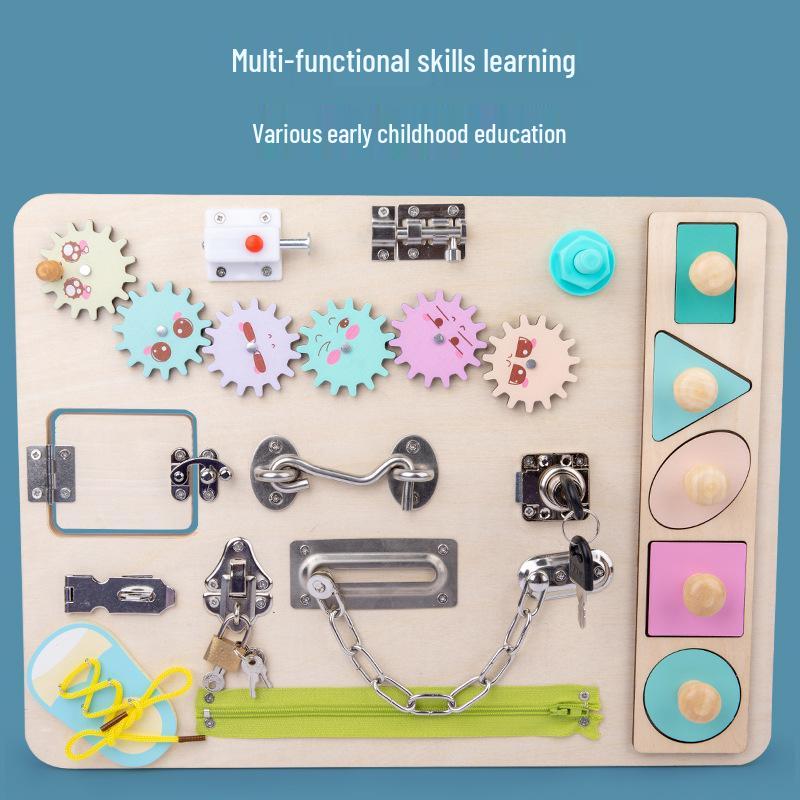 

Монтессори Деревянная Развивающая Доска: Развивающая головоломка для раннего развития с шестеренками, открыванием, молнией и сопоставлением форм