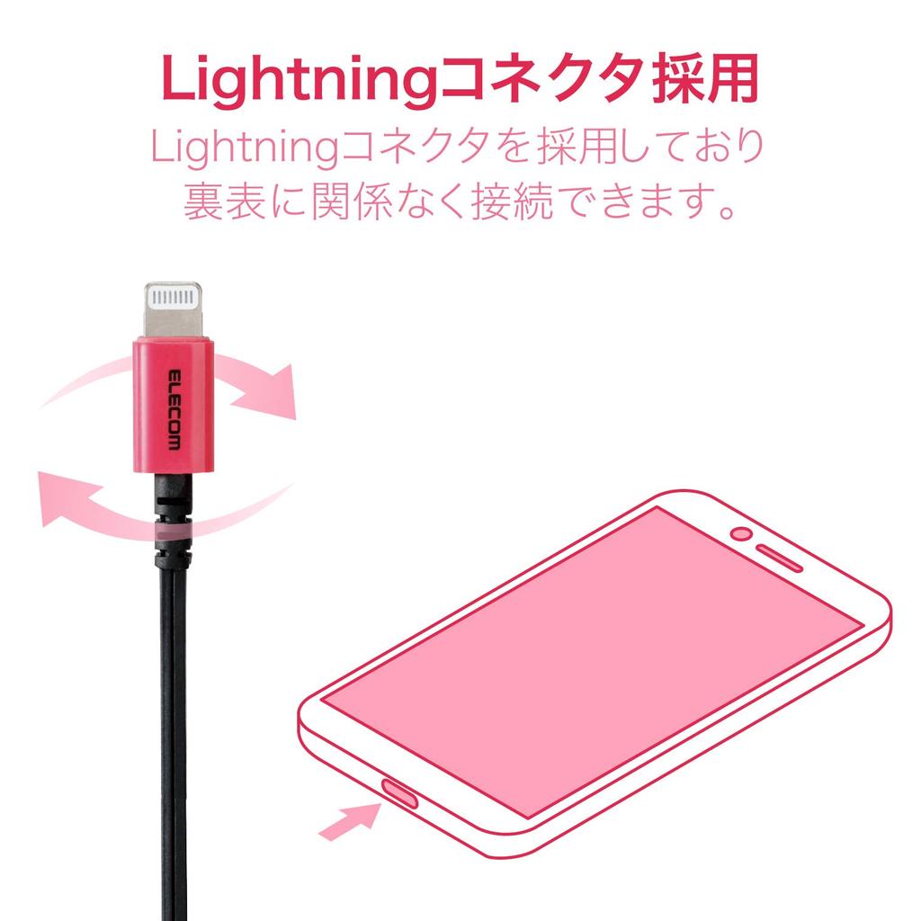 ELECOM Smartphone Headphones, In-Ear, Lightning Stereo, 9.2mm Driver, Fast Music, Retractable, with Microphone, FR10CA, Pink, EHP-LFR10CMPN