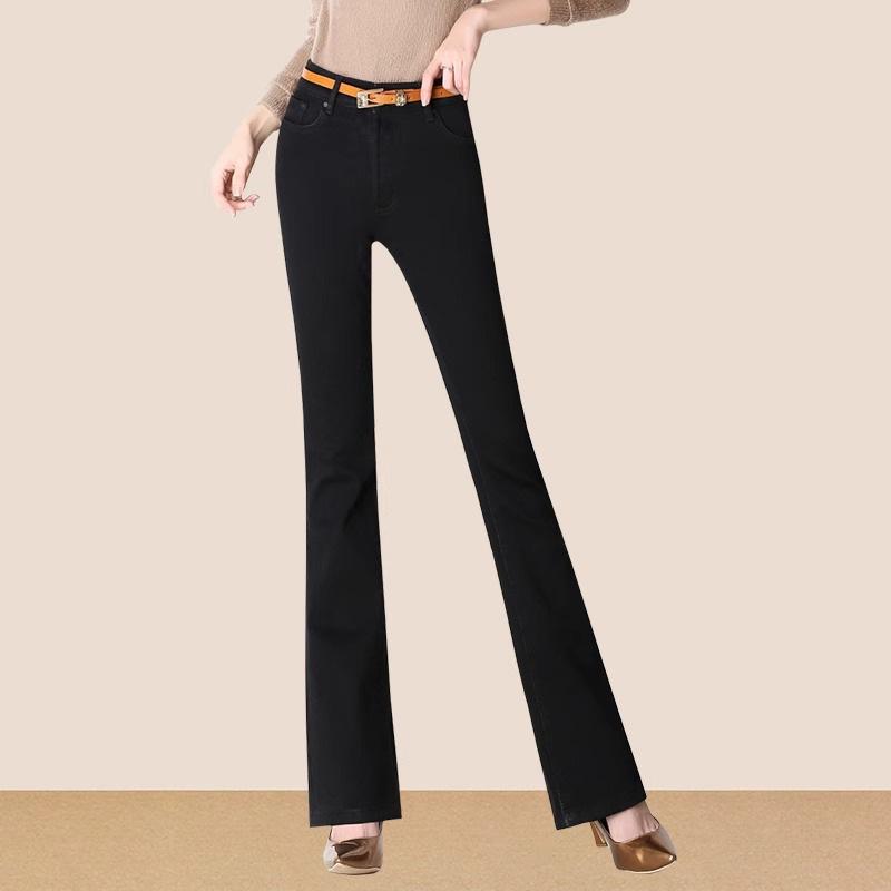 

Black Plus-Size Velvet Micro-Flare High-Waisted Slimming Jeans for Women – Winter Bell Bottoms for Middle-Aged Moms Size 28