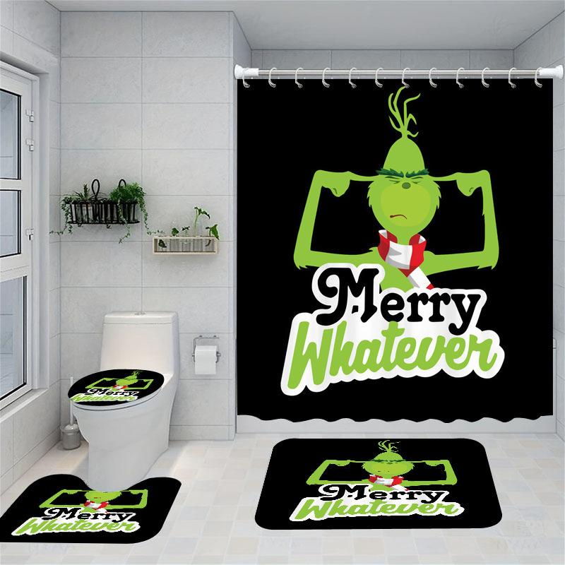 Christmas Series Shower Curtain Digital Printing Bathroom Shower Curtain Four-Piece Polyester Shower Curtain