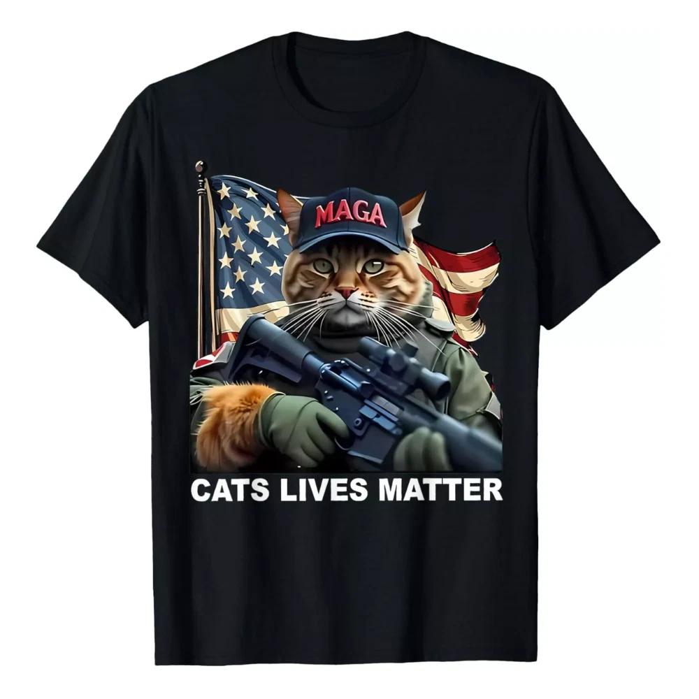 

100% cotton TOPS UNISEX TEES MENS WOMENS Cats Lives Matter Funny Trump 2024 Cat MAGA Unisex T-Shirt 2XL чёрный