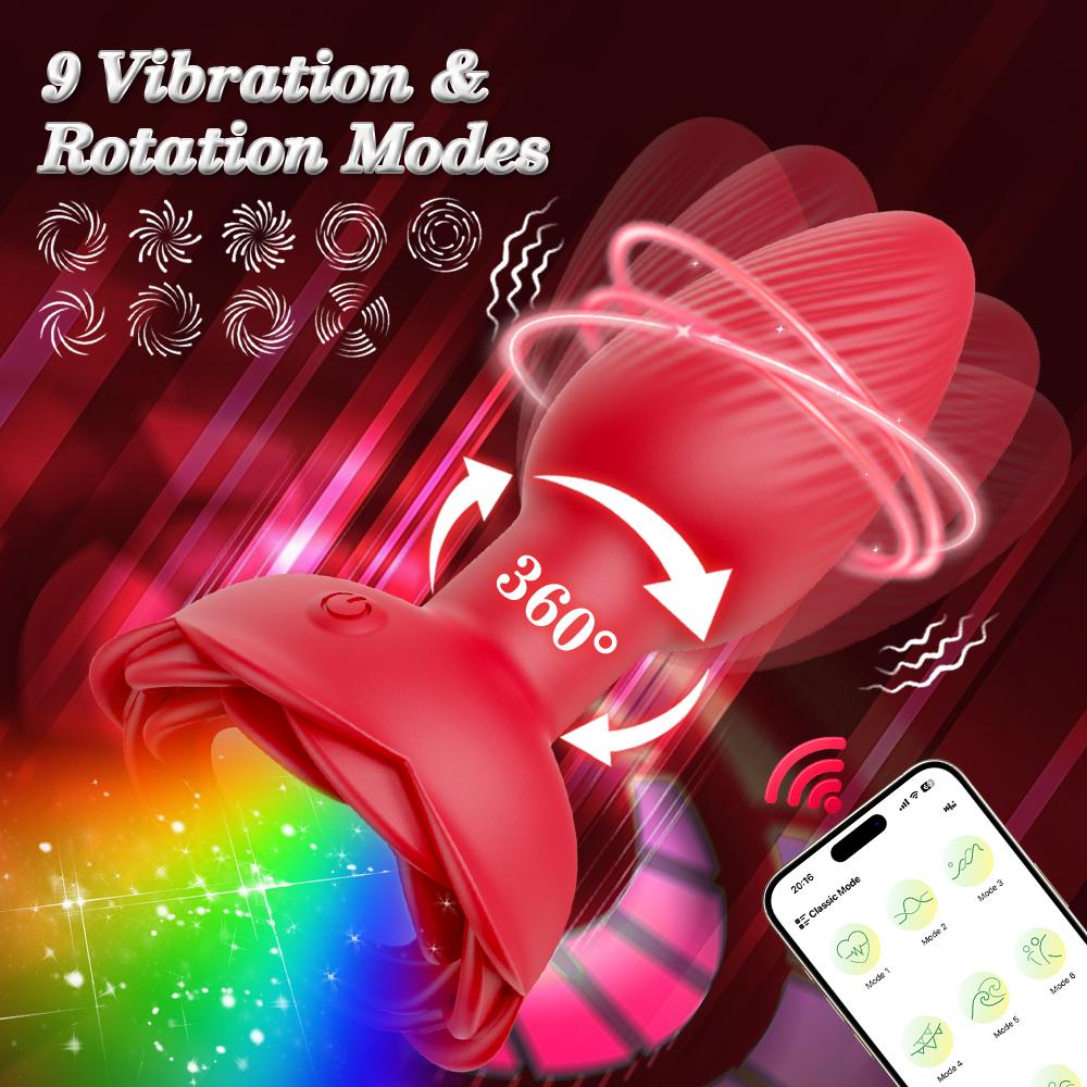 APP 360° Rotation Butt Plug for Men Women Wiggle Rose Anal Vibrator Gay Anal Plug with LED Adult Sex Toy for Couple Sex Supplies
