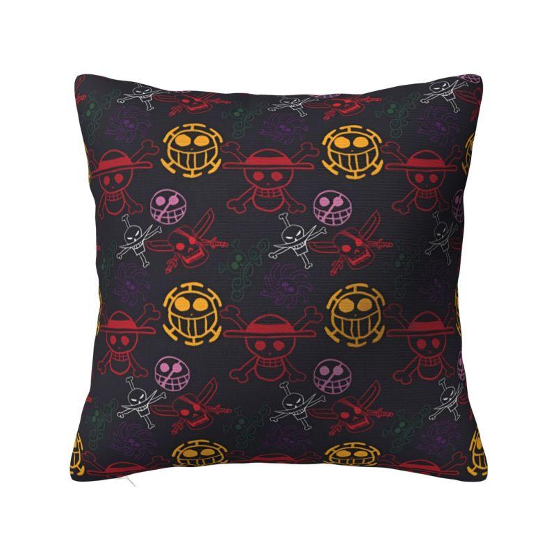 Custom Modern One Pieces Luffy Anime Cushion Cover for Sofa Soft Pirate Skull Manga Pillow Case