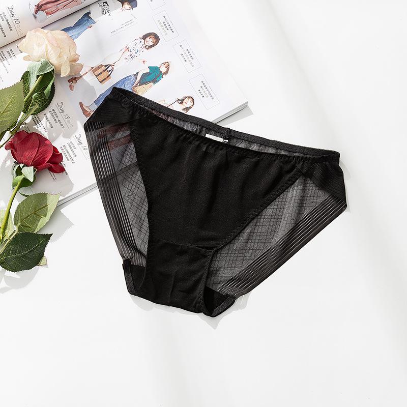 1 Pc Low Waist Sexy Lace Triangle Briefs Silky Smooth and High Elasticity Silk Home Underwear Briefs