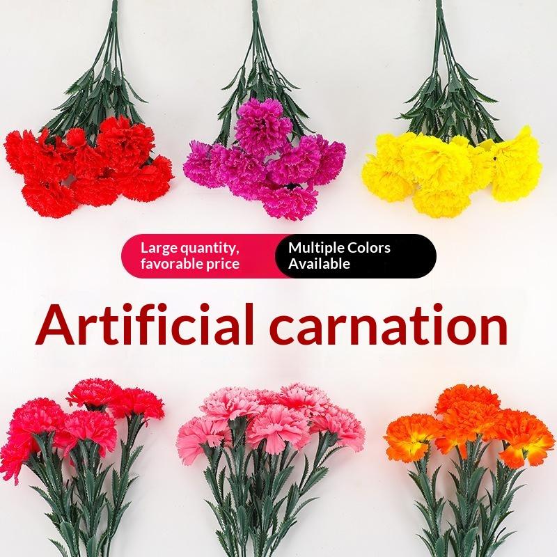 Artificial Real Touch Carnation Flower Bouquet Long Lifespan for Mother's Day Gift Corporate Event Office Home Decoration