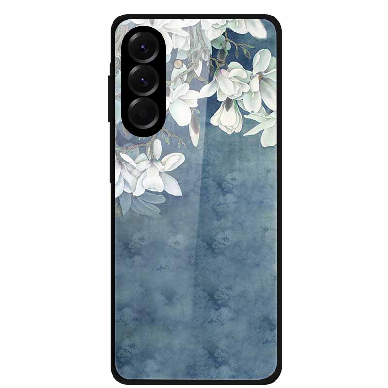 Tempered Glass Phone Case For Samsung Galaxy S24 FE Case Hard PC Back Cover Shell for Galaxy S24FE S 24 FE 5G Hard Covers Flower