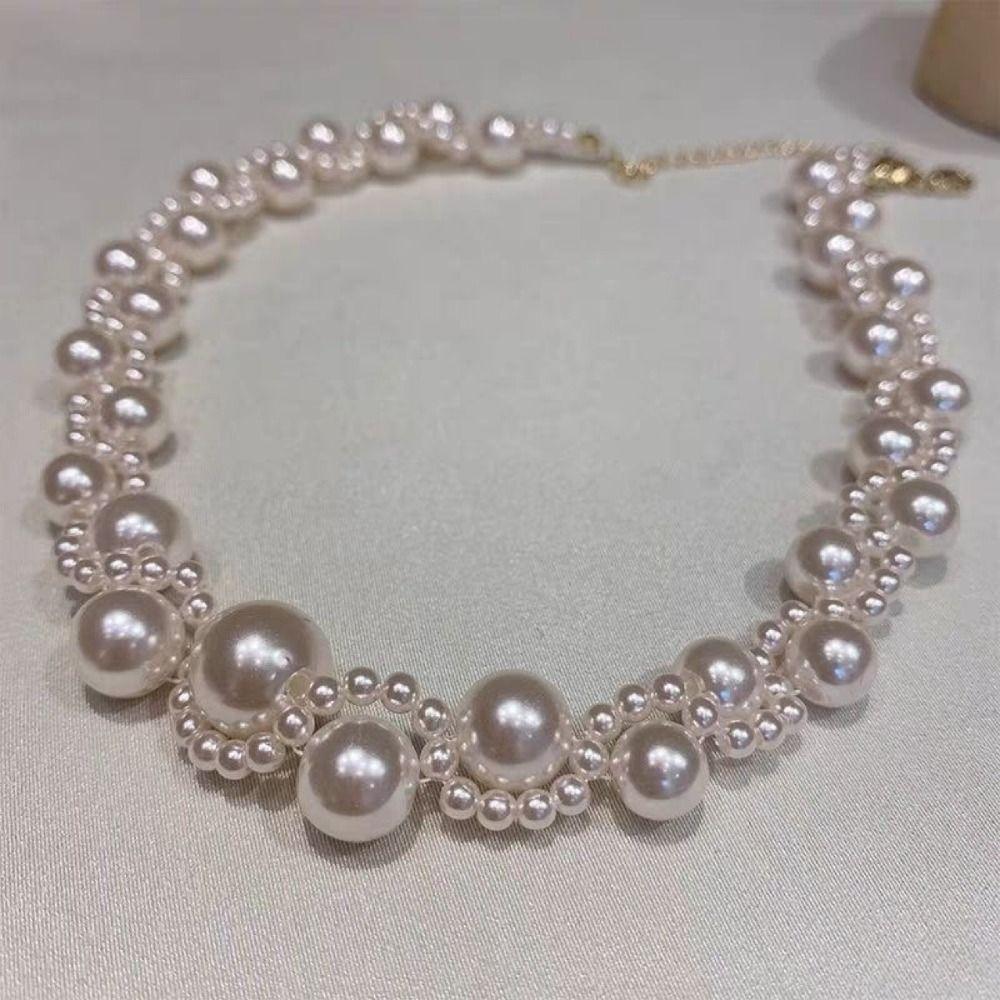 Light Luxury Pearl Necklace Bracelet Set Hand Bangle Women Jewelry Set  Wedding