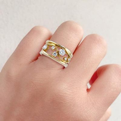 Inel elegant Geome Wdding Lover 2 straturi cu incrustație de zircon pentru femei