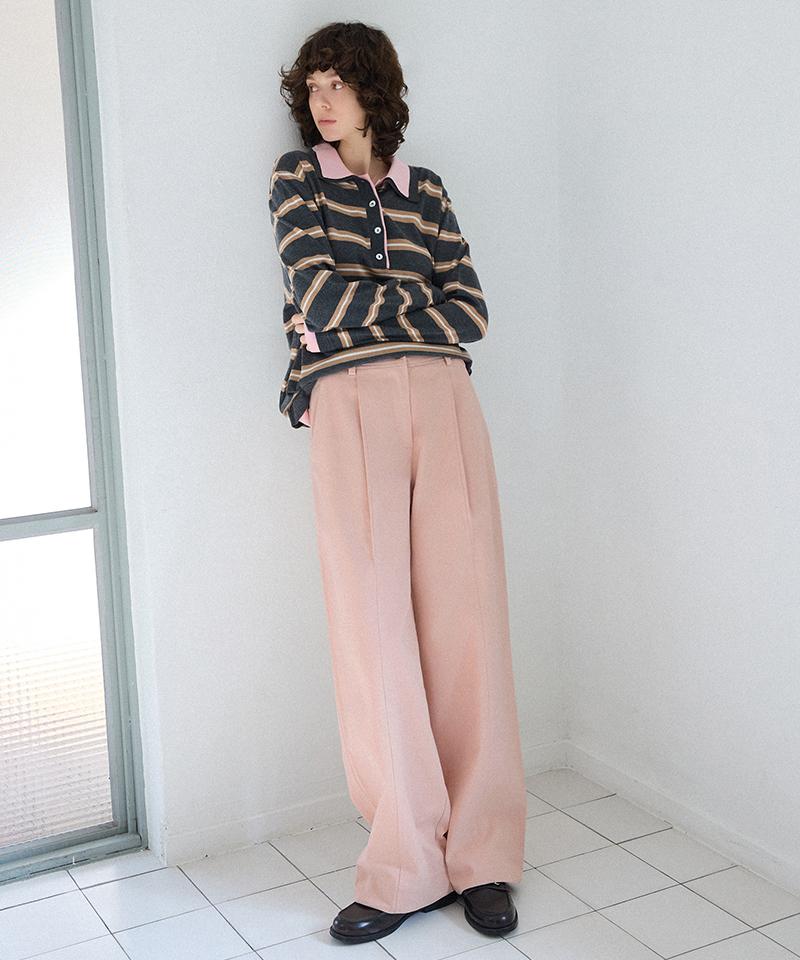 LEFTSEOUL Modern Pintuck Wide Pants [Light Pink]