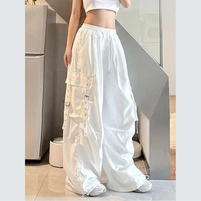 Amerikanische Hip-Hop Overalls für Damen im Frühling und Herbst High Street Design Mehrere Taschen Weites Bein Bodenlange Hosen