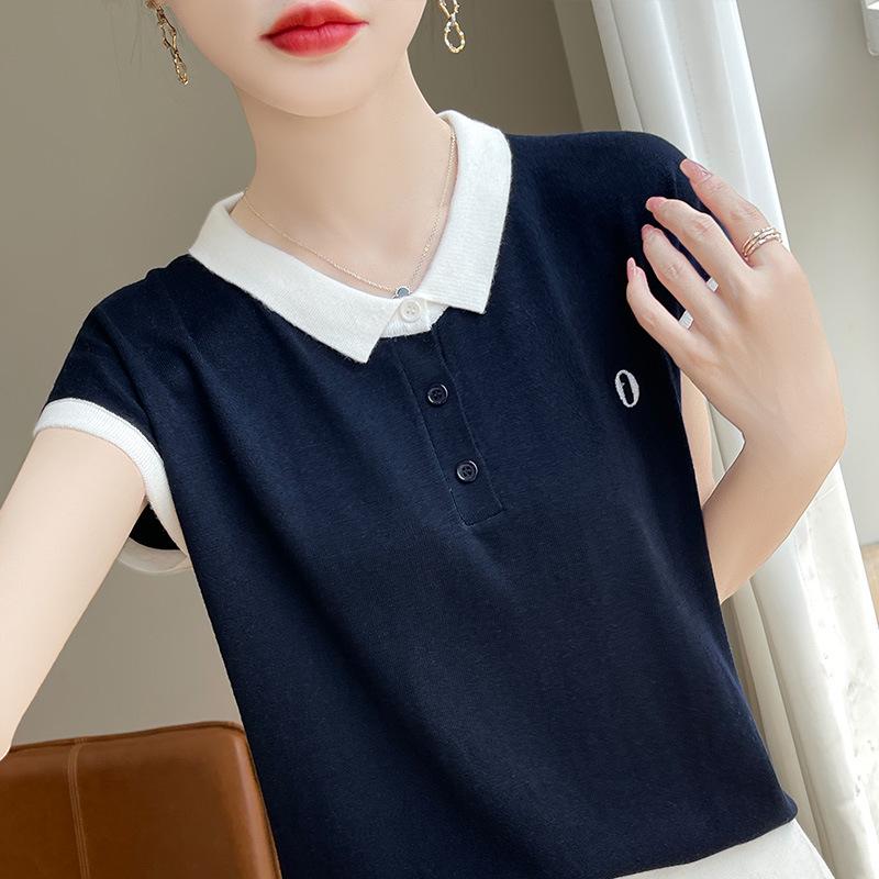 

Летний женский трикотажный свитер из тенселя с воротником поло, 2025 Large