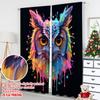 Set Of 2 Flat Printing Window Curtains Colorful Owl Paint Drip Digital Printed Polyester Drapes Family Party Decoration Made