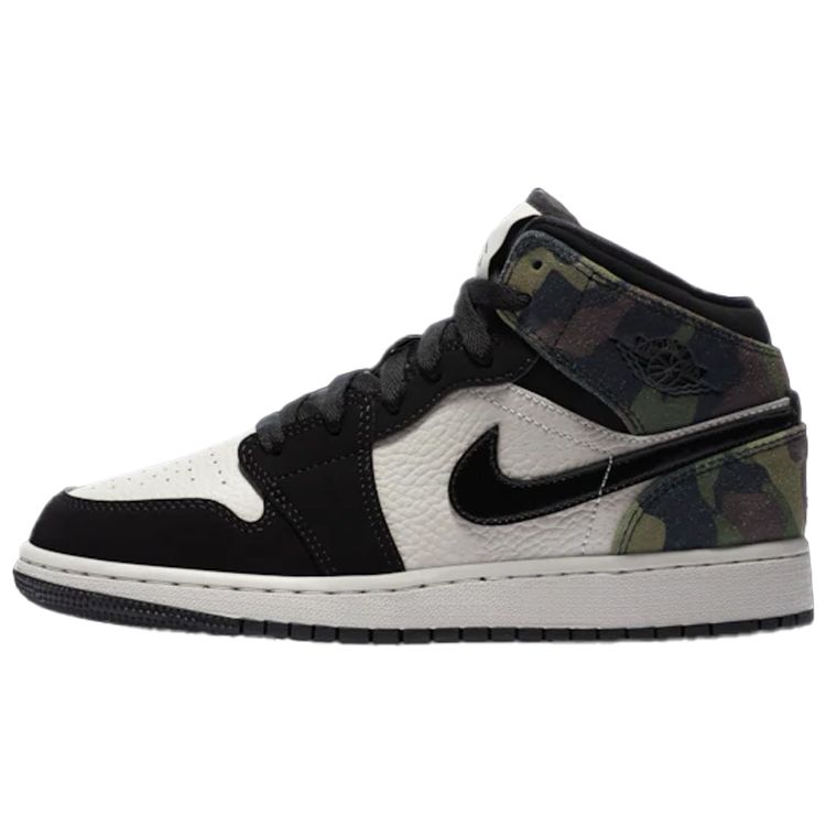 

Детские кроссовки Air Jordan 1 Mid SE GS Camo Black Light-Bone CW5550-001