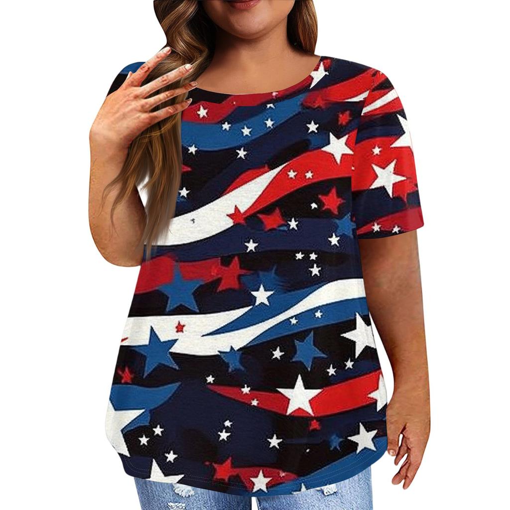 Women's Large Size T-Shirt Casual Tie-dye Round Neck Short Sleeve Top