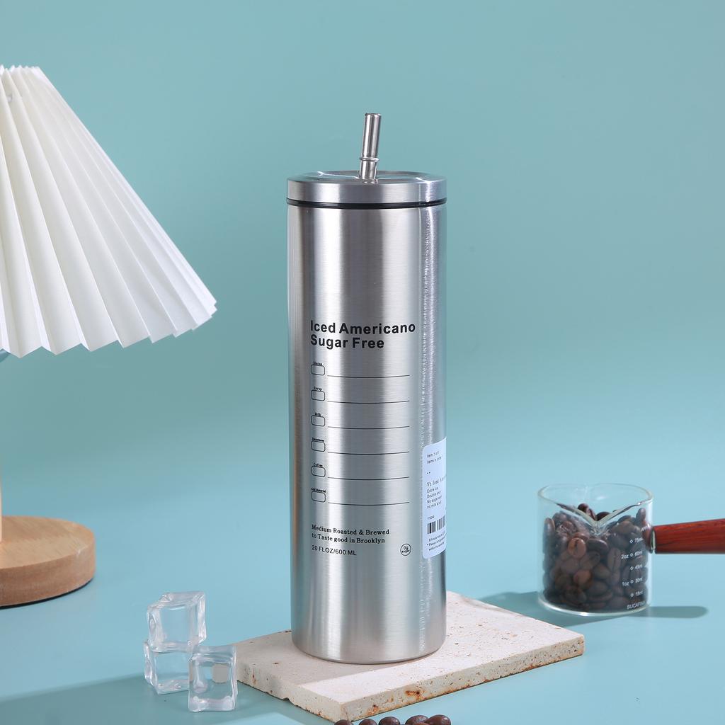 Termoska na kávu z nerezové oceli 304 s dvojitou vrstvou, chladicí slámka, přenosná, opakovaně použitelná, ledová, americká, láhev na vodu