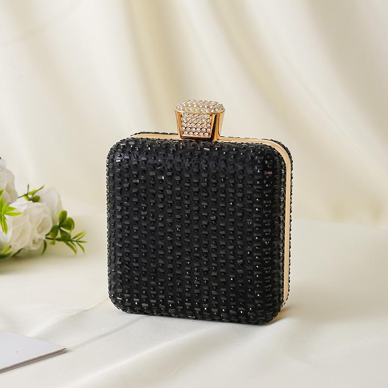 

Cute Crystal Box Clutch Mini Rhinestone Handbags For Women Cocktail Party Wedding Evening Bag Female Glitter Shoulder Bags чёрный