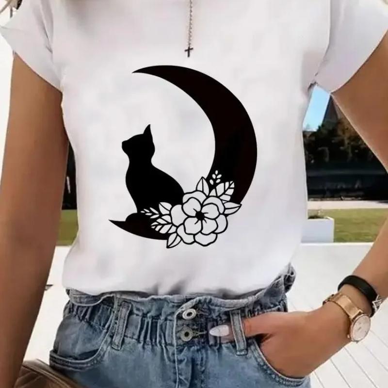 Short Sleeve Print Clothes Women Spring Summer FeUnisex Tee Fashion Cat Love Sweet Valentine Shirt Lady Graphic Tshirt Clothing