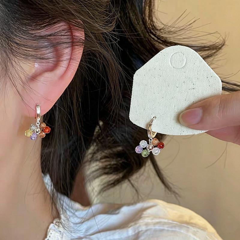 Dopamine zircon round beaded pendant ear buckle simple fashion versatile earrings design sense niche unique earrings