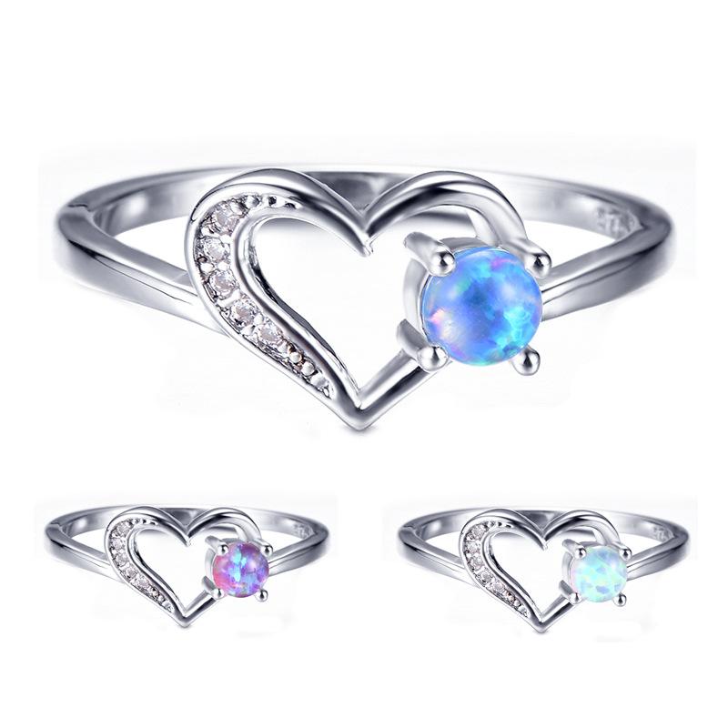 Minimalist style circular white blue purple hollow peach heart womens versatile ring