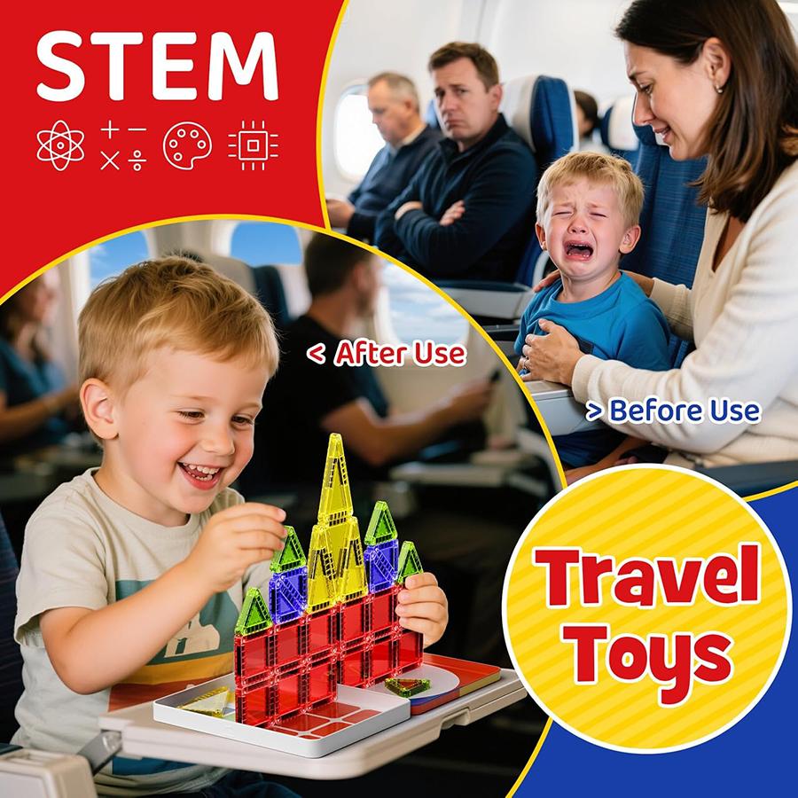 Magnetic Tiles Toddler Toys Magnetic Building Blocks for Kids Toys Games STEM Educational Toys Sensory Play Travel Toddler Set