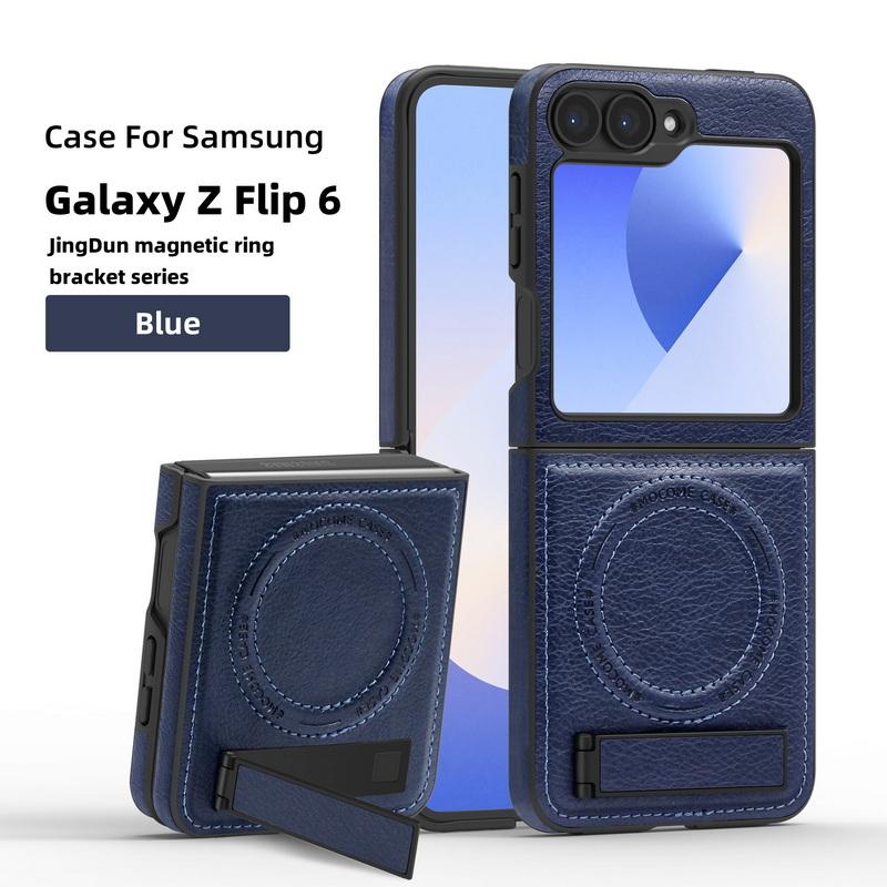 Capa Shell de Couro Empresarial com Carregamento Sem Fio 2 peças Para Samsung Galaxy Z Flip6 Flip5 Flip4 Flip3 Magnética À Prova de Choque Dobrável Suporte Capa de Telefone