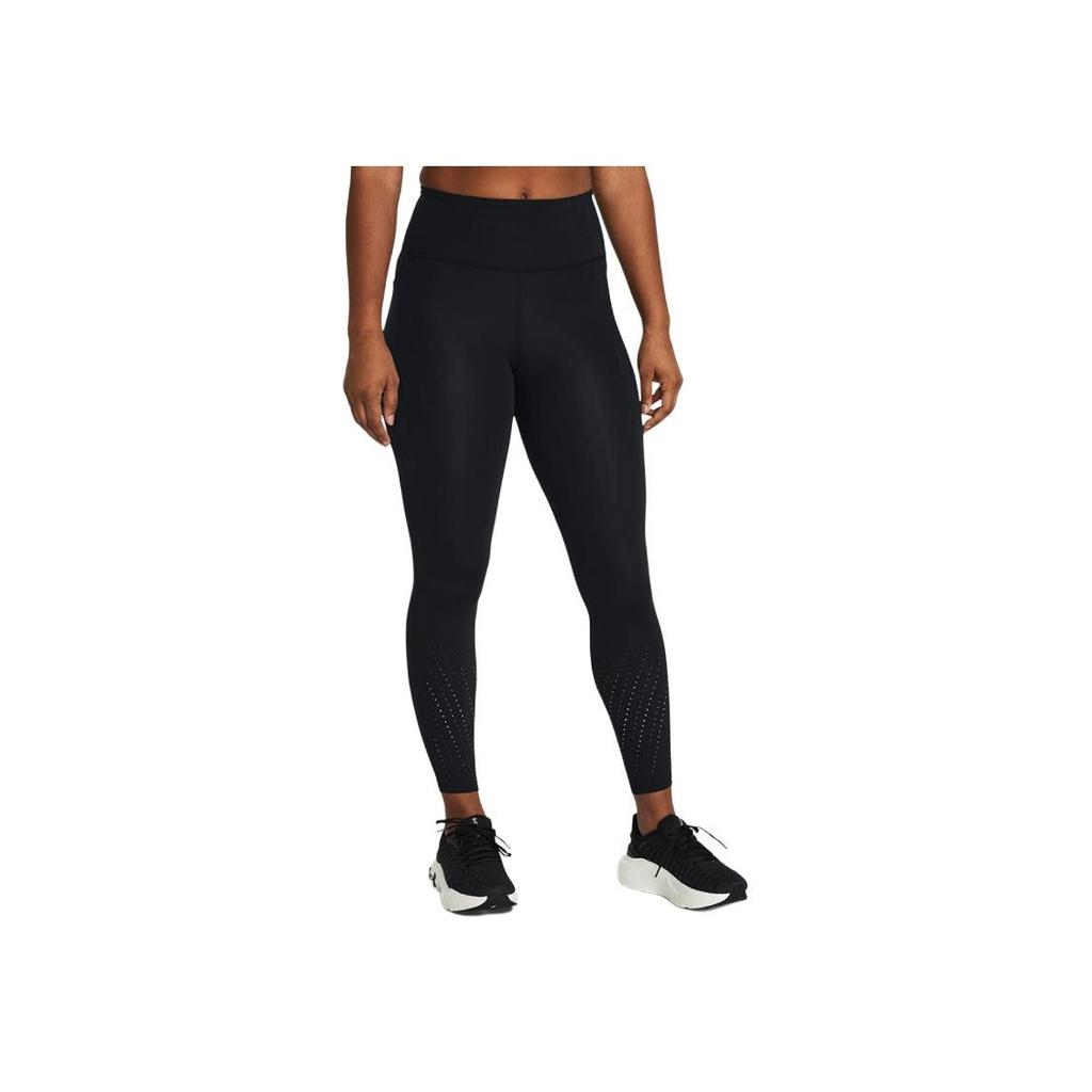 Under Armour Solid Color Reflective Slim Fit Drawstring High Waist Nine-Point Sports Pants Women bottoms Black 1383367-001