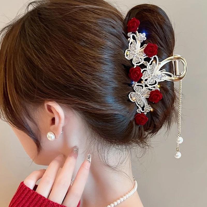 Light Luxury  Bell Orchid Tassel Hair Clip Flowers Rose Butterfly Claw Clip Shark Hair Claw Barrette Hair Accessories